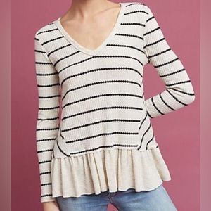 Anthropologie Eri + Ali Striped Waffle Knit Long Sleeve Top